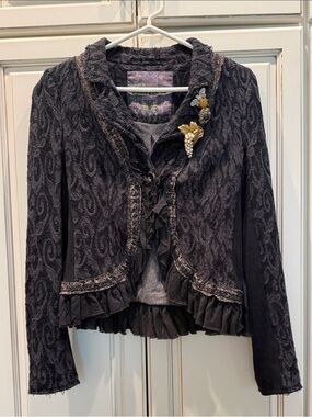 Free People Women's Black Ruffle Trim Jacket